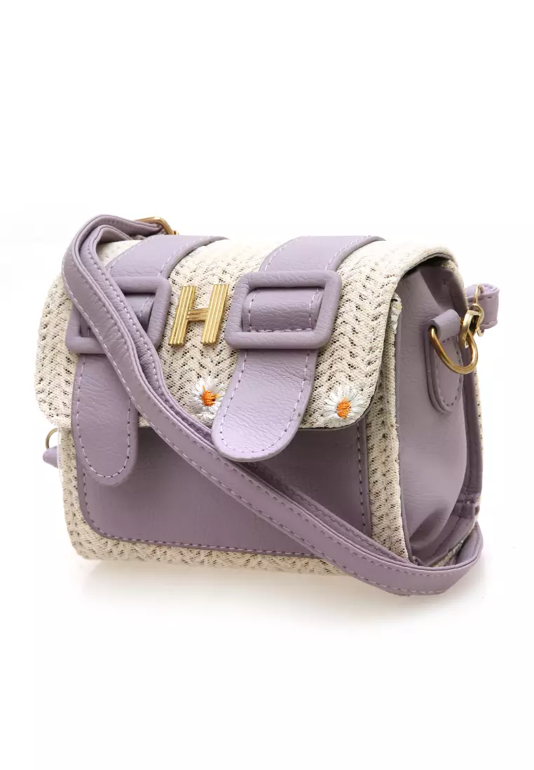 Eilaria Tas Selempang Wanita Sling Bag Mini Uniqe Design Material Leather ORIGINAL - Purple