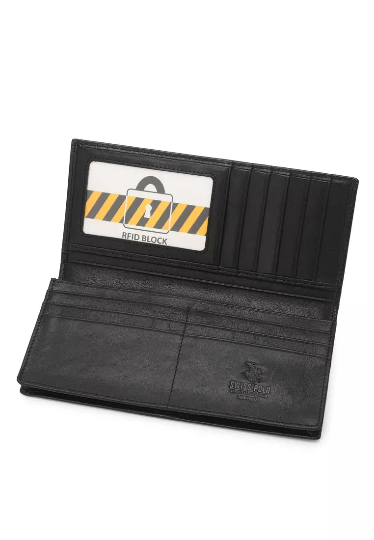 Men's Genuine Leather RFID Blocking Long Wallet - Black