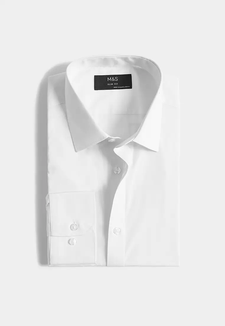 Shorter Length Slim Fit Easy Iron Cotton Blend Shirt