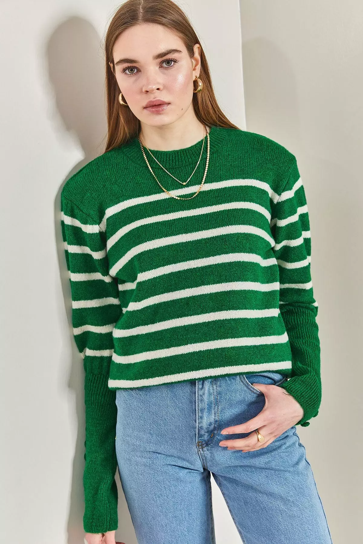 Women's Striped Knitwear Sweater With Cufflinks