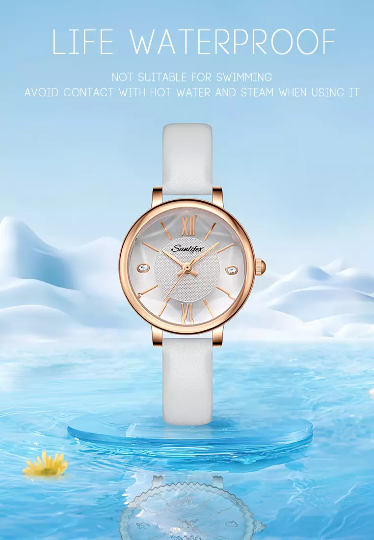 Jam Tangan Wanita 8005 Original Santai Kuarsa Tali Kulit Jam Wanita Anti Air Jam Tangan Cewek white