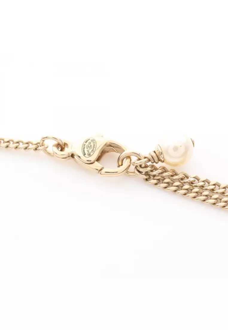 Pre-Loved Chanel coco mark necklace GP Rhinestone gold purple black 12P