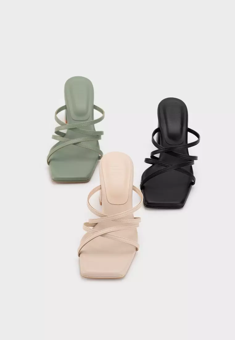 CLOUDFOAM MULTI-STRAP BLOCK HEEL SLIDES方頭踝帶粗跟拖鞋