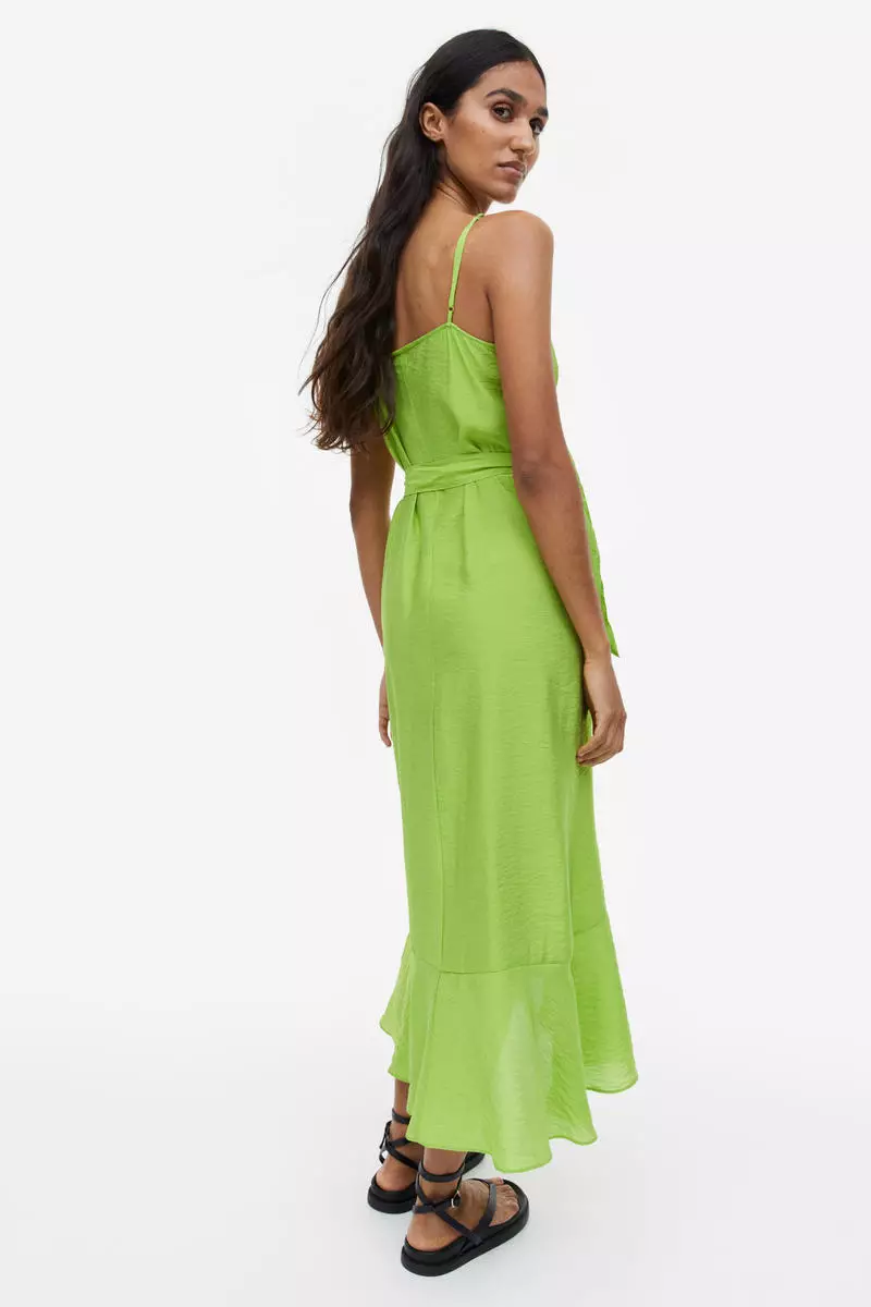 Flounce-trimmed wrap dress