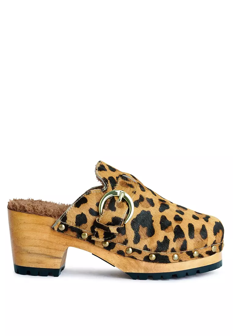 Discount on Rag & Co.  shoes - SKU: Leopard Buckled Suede Round Toe Mule Clogs