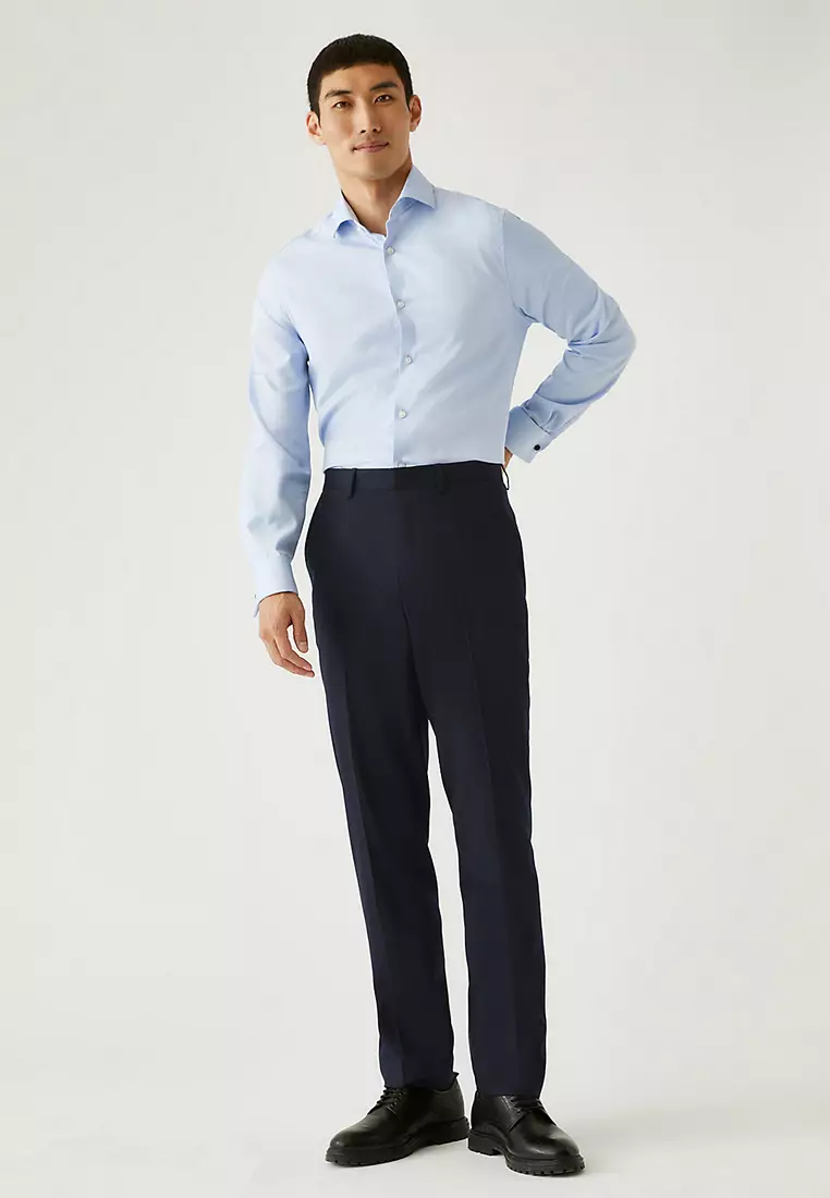 Regular Fit Wool Blend Flat Front Trousers