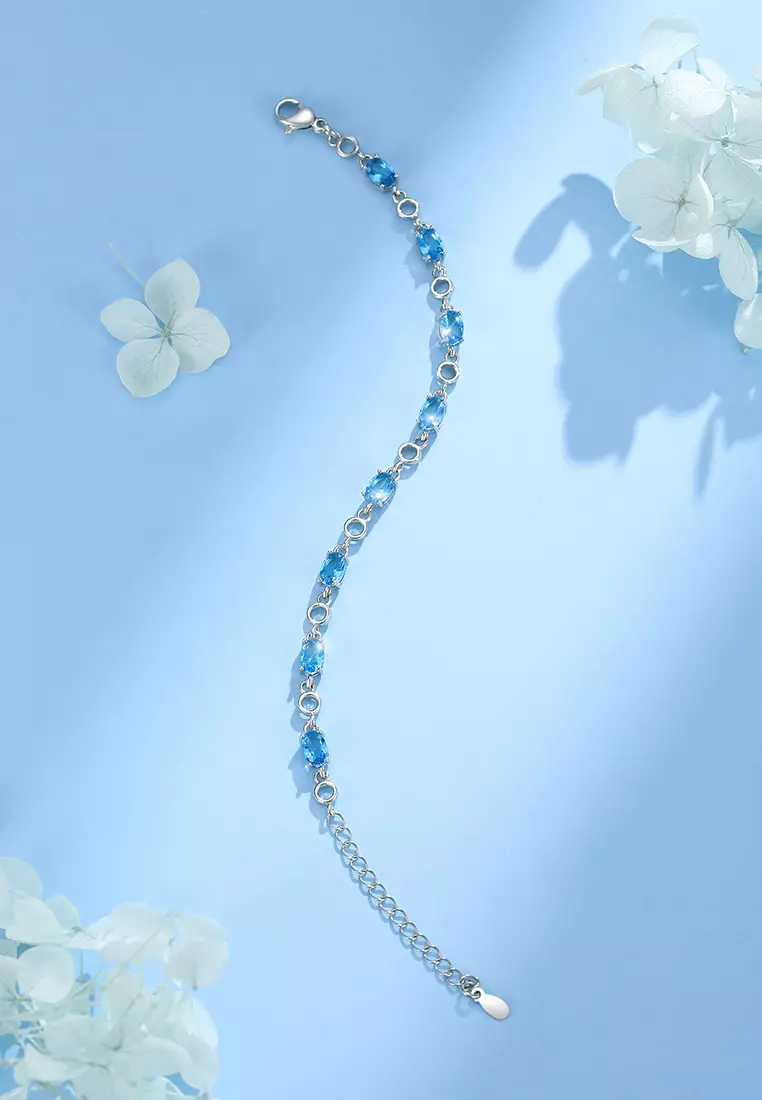 Gelang Wanita Blue Zircon Platinum Plated Original Korea Bracelet Cewek B012