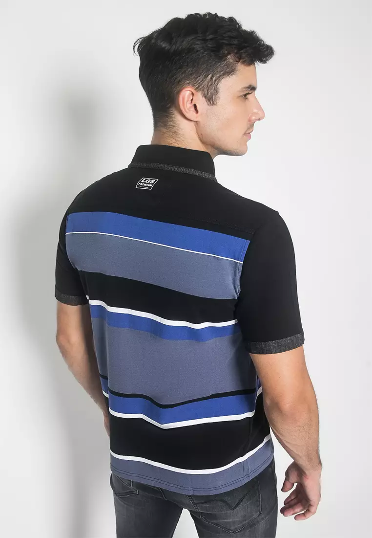 LGS - Kaos Casual - Kaos Polo - Colour Block - Hitam - Slim Fit