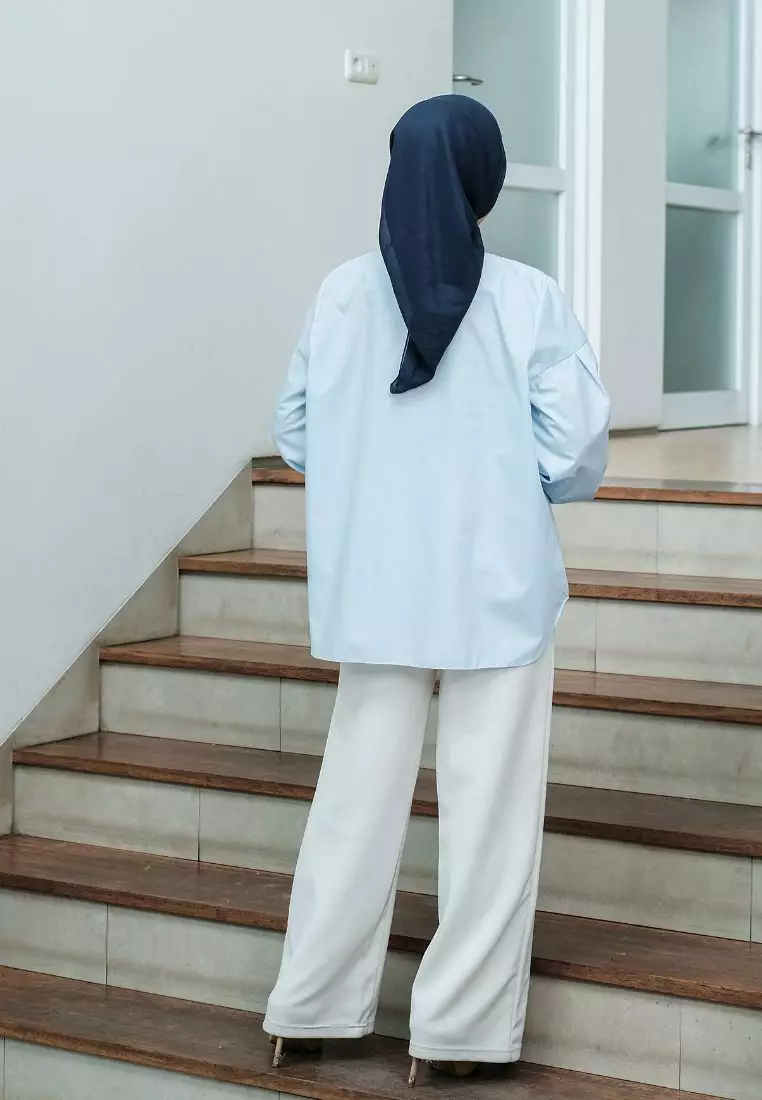Donia Embrodery Top Powder Blue - Blouse Atasan Wanita