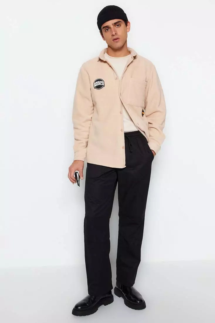 Buy Trendyol Beige Men s Regular Fit Tag Detail Fleece Shirt. 2024