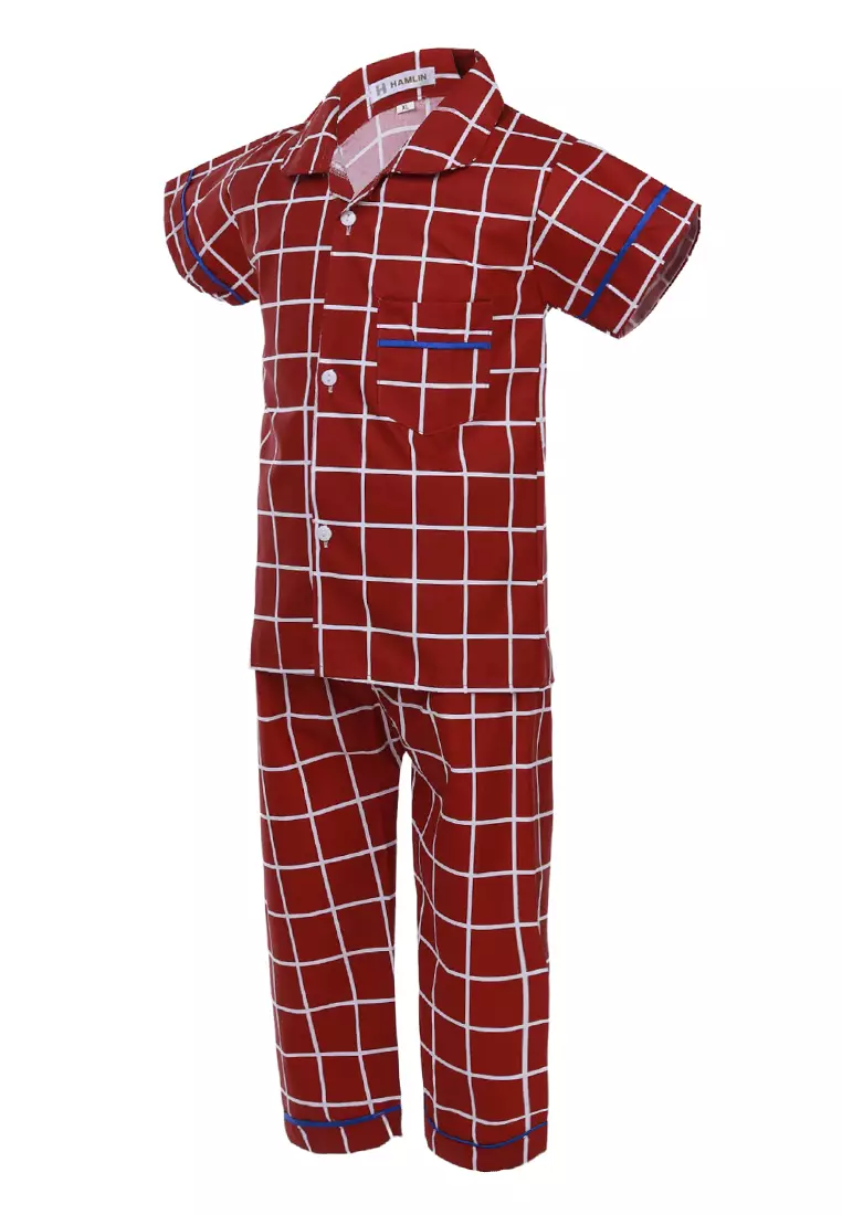 Joyce Piyama Anak Unisex Plaid Motive Kids Pajamas Lengan Pendek Material Cotton ORIGINAL - Red