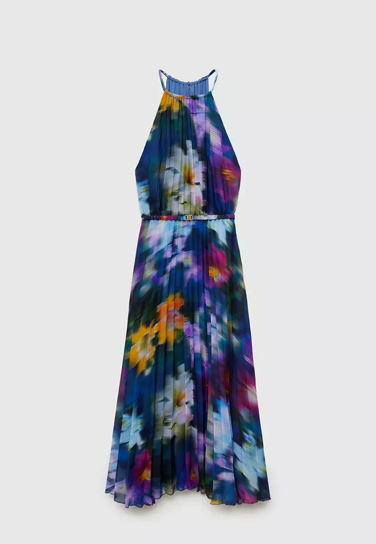 Mango printed pleated dress best sale