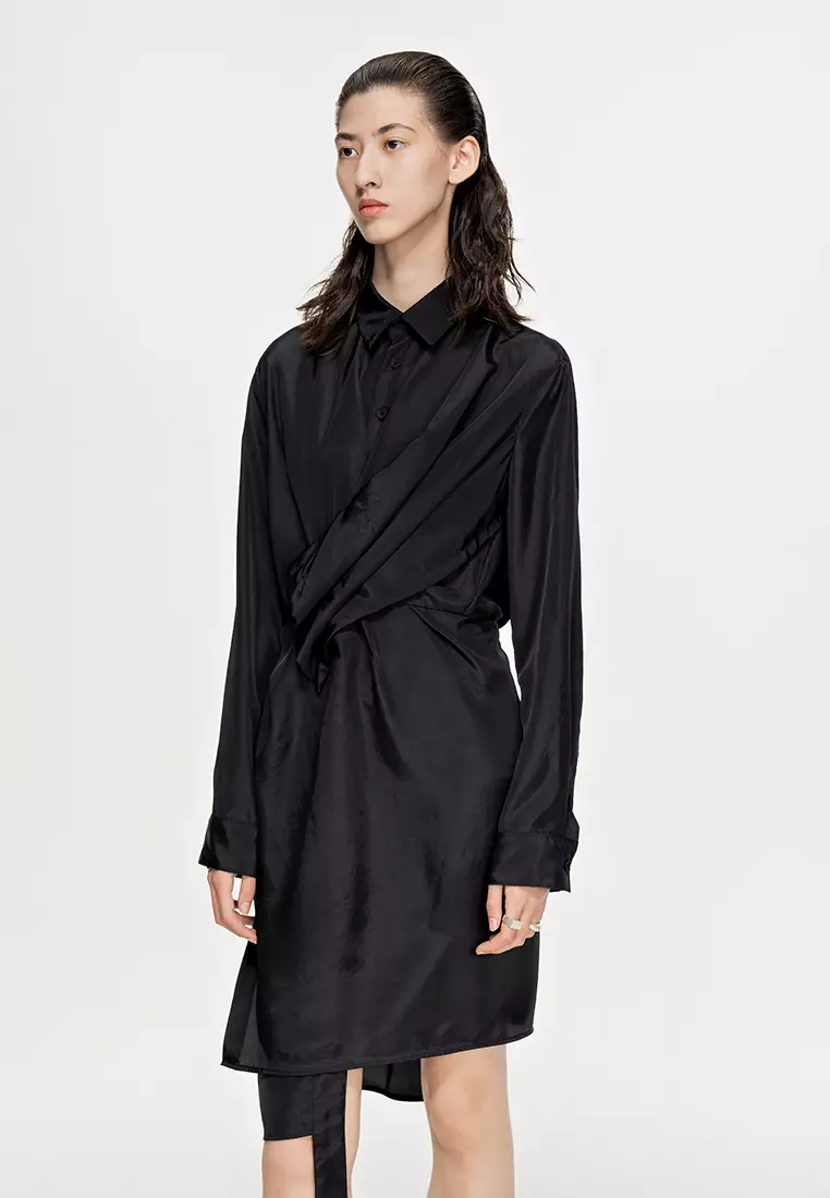 Plain Weave X-Line Loose Everyday Casual Long Sleeve Dress