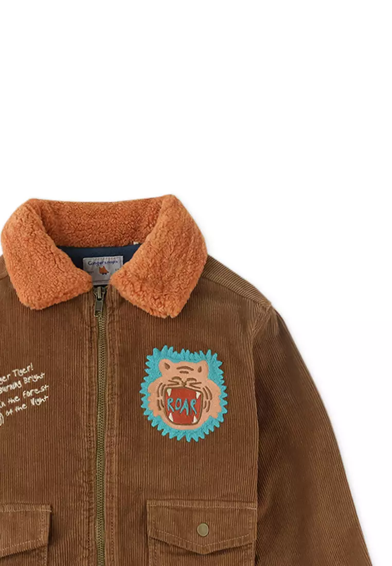 Boys Embroidered Corduroy Jacket With Sherpa Collar