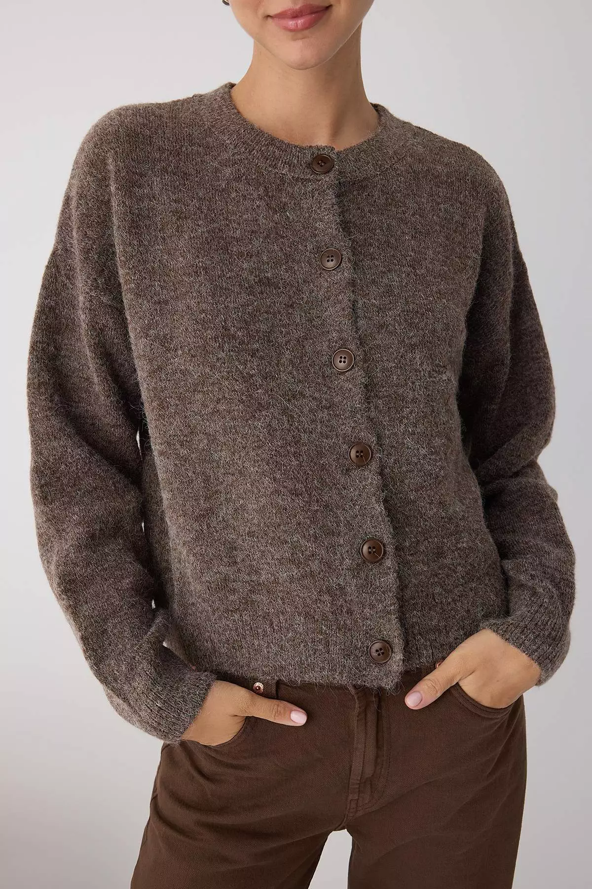 Mink Alpaca Wool Blended Wide Fit Knitwear Cardigan