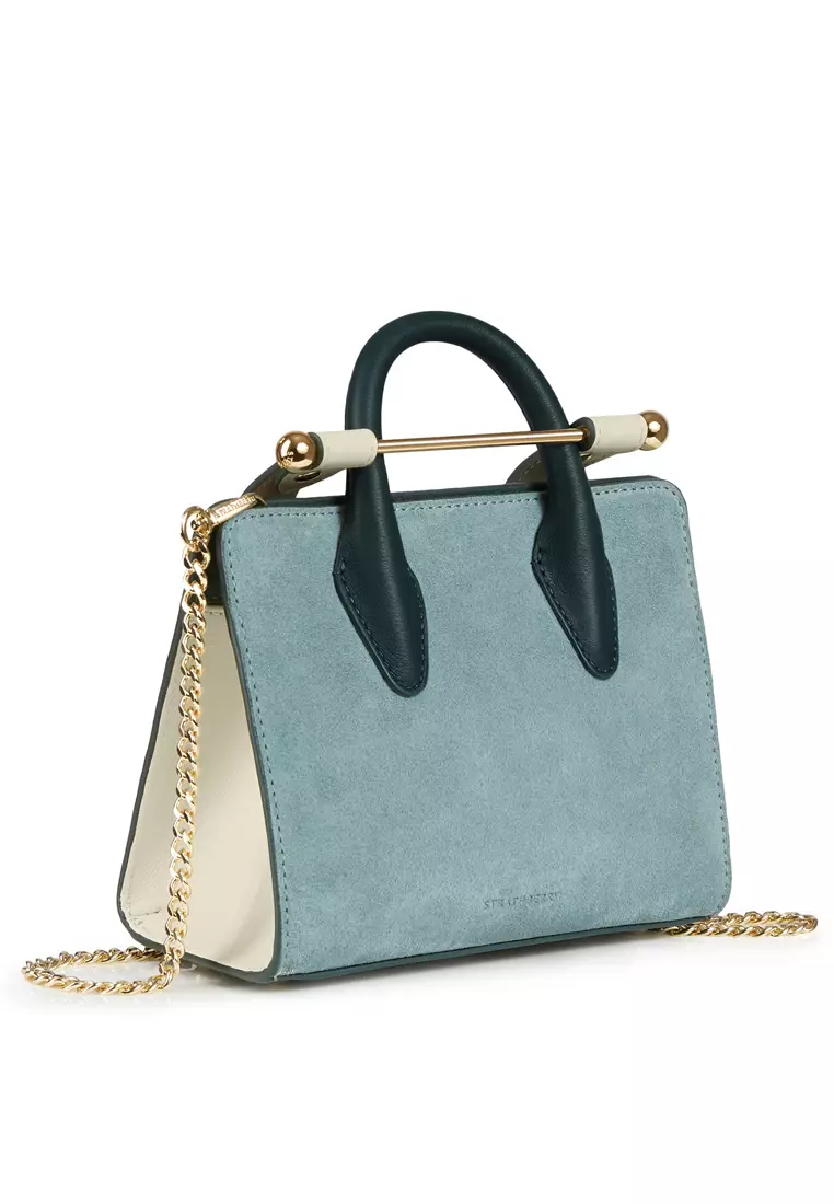 Strathberry NANO TOTE (SC) SUEDE/LEATHER - TRI DUCK EGG/BOTTLE GREEN ...