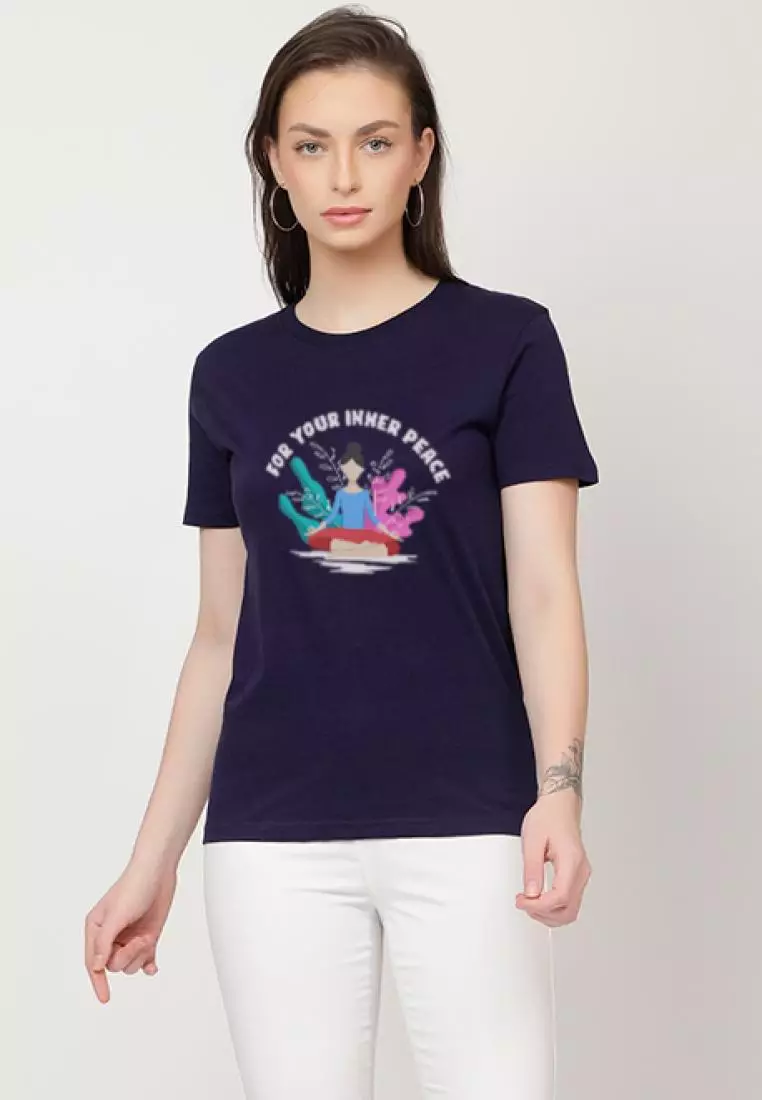 For YourInner Relaxed Short Sleeve Stylish Navy Blue Cotton Casual Graphic Print Tee/TShirt