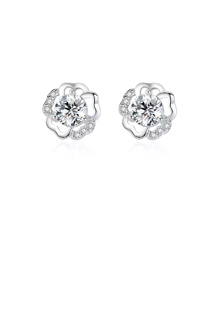 Buy Glamorousky 925 Sterling Silver Simple Fashion Flower Stud Earrings  with Cubic Zirconia 2023 Online