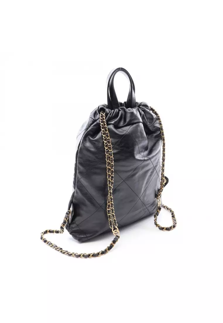 Pre-Loved Chanel chanel 22 Backpack knapsack leather black gold hardware