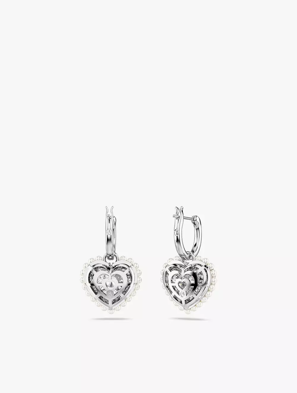 Hyperbola Drop Earrings, Heart, White, Rhodium Plated - White