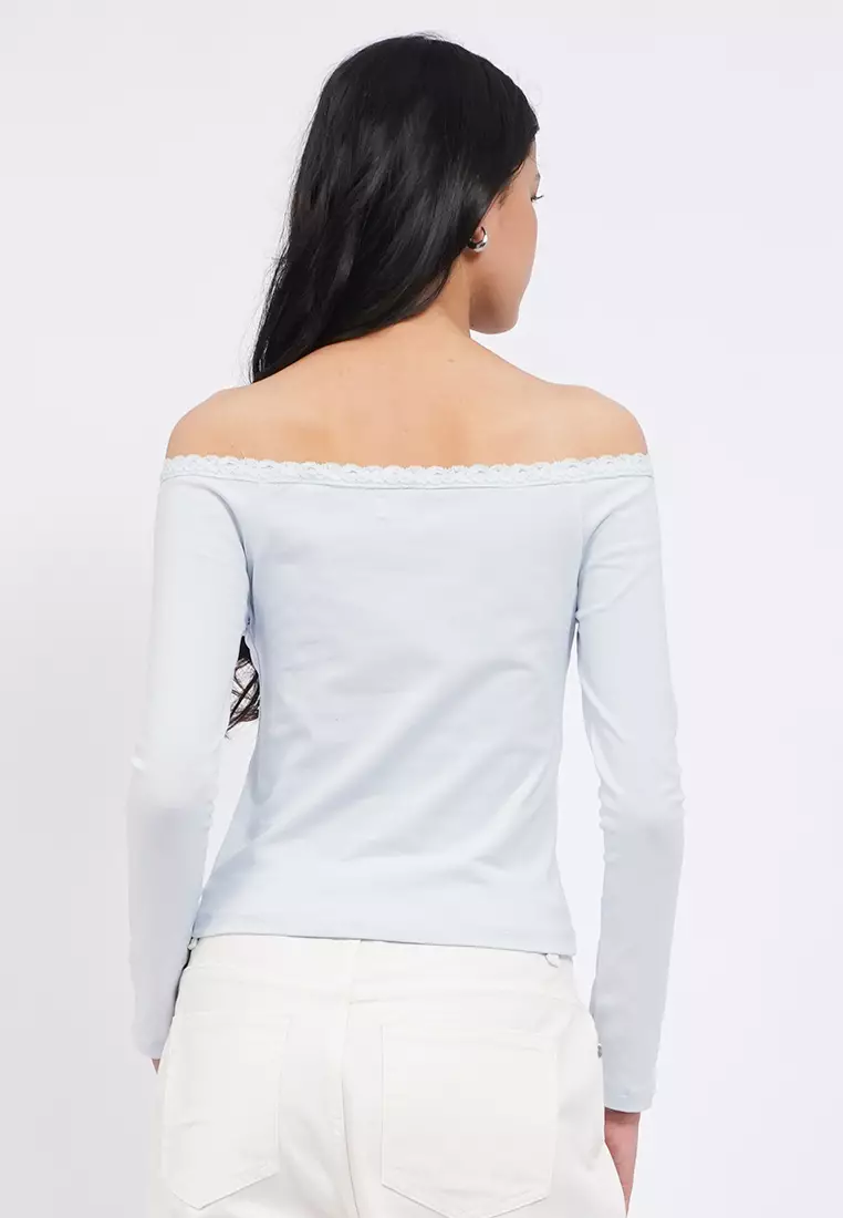 Off Shoulder Long Sleeve Lace Top