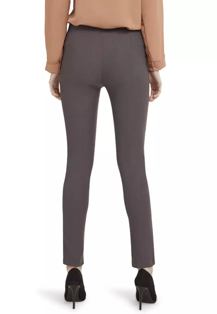 Skinny Pants Celana Panjang Polos Rubbery Waist Bawahan Wanita - Dark Grey