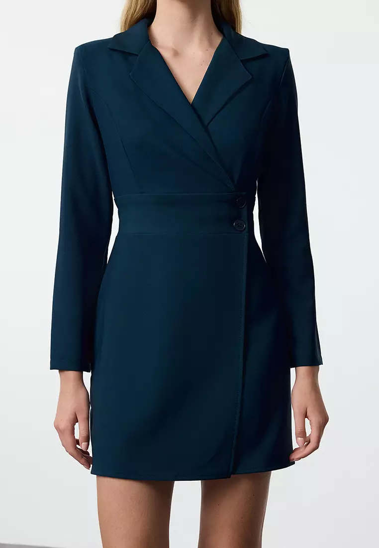 Button Detailed Mini Woven Jacket Dress