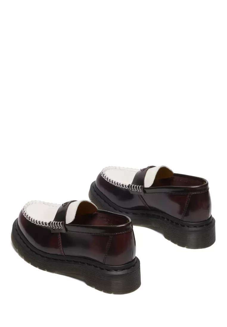 Penton Heart Two-Tone Arcadia Rub Off Leather Black + Cherry Red Loafers - Women