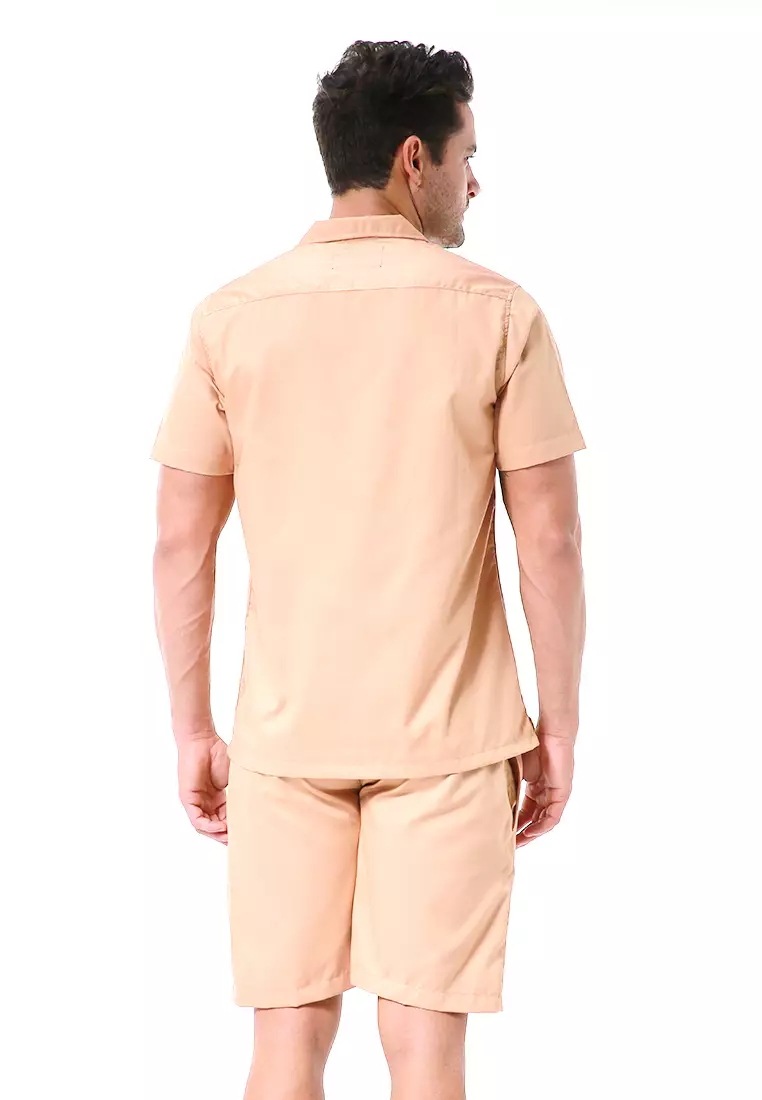 Deon Piyama Pria Plain Motive Kemeja One Set Lengan Pendek Material Cotton ORIGINAL - Cream