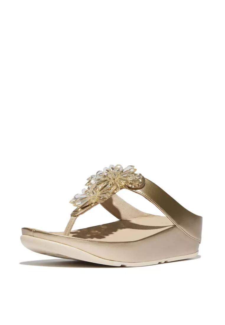 RUMBA Women's  Starburst-Bead Metallic Toe-Post Sandals - Platino (IG9-675)