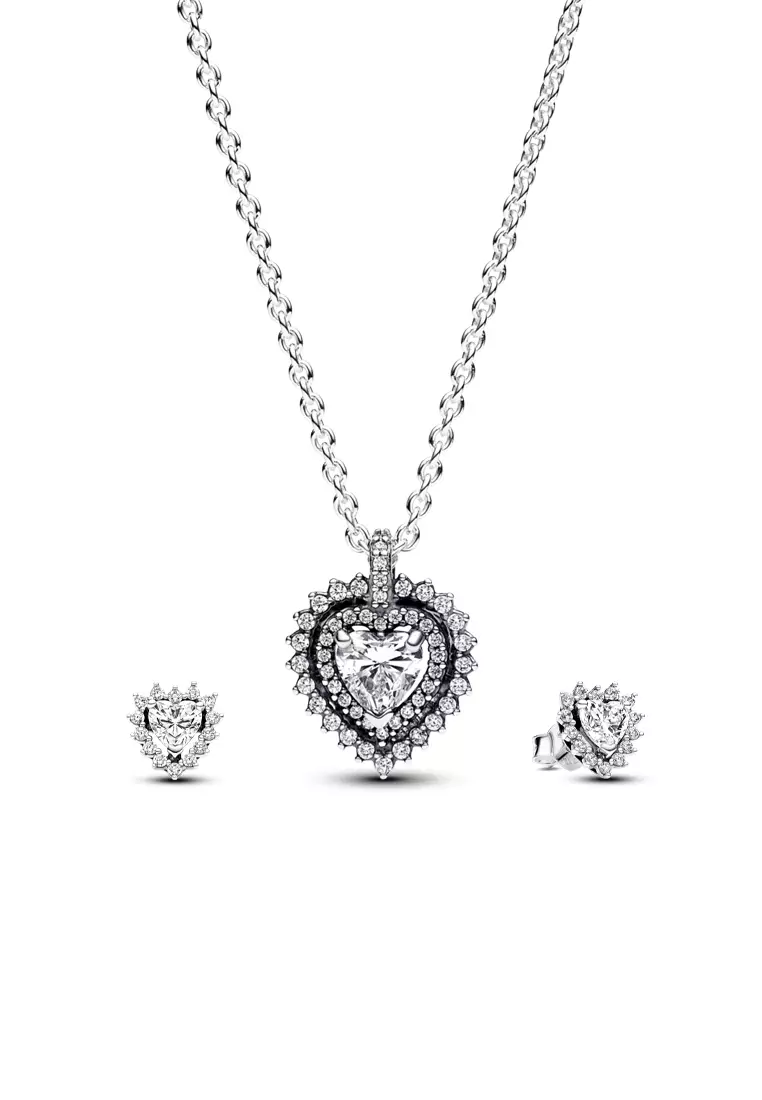 Pandora Sparkling Double Heart Halo Necklace Gift Set (45cm)