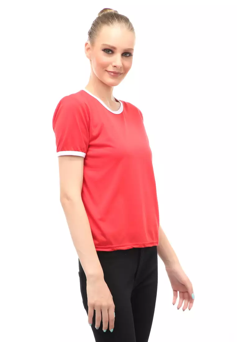 Kaos Oversize List Short Sleeves Design Simple Relaxed Fit - Merah