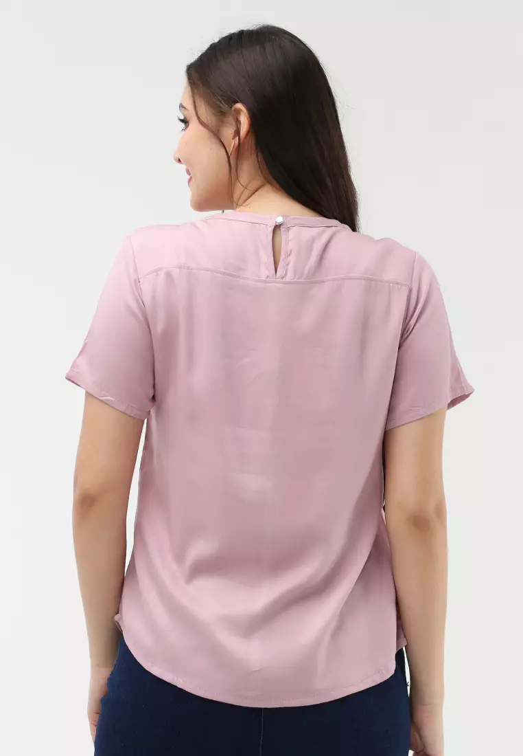 Single Twill Woven Short Sleeves Blouse