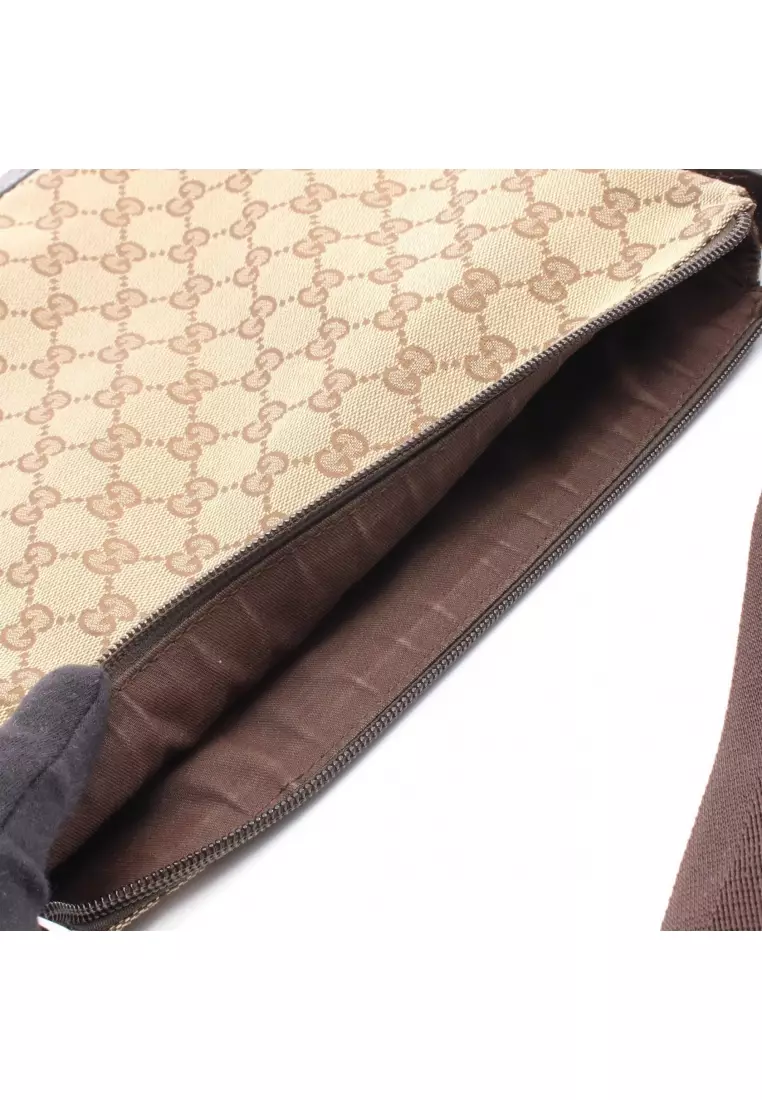 Pre-Loved Gucci GG canvas Shoulder bag canvas leather beige Brown