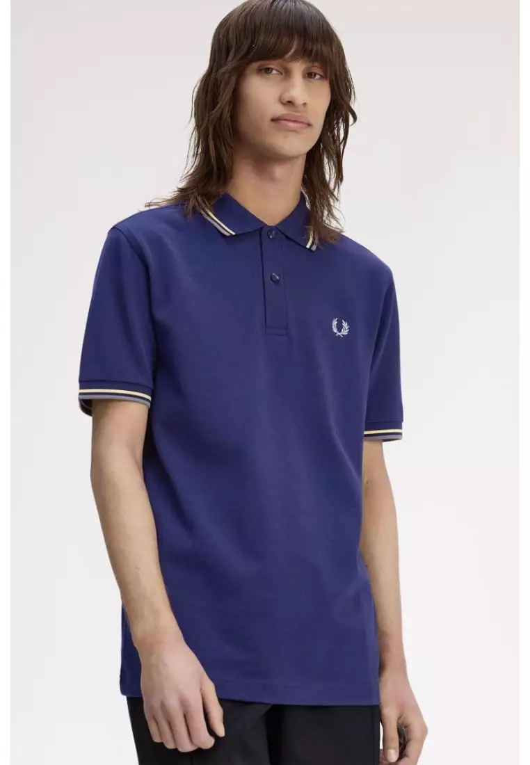 Fred Perry M3600 Twin Tipped Fred Perry Shirt (French Navy / Champion's Gold / Stockport Blue)