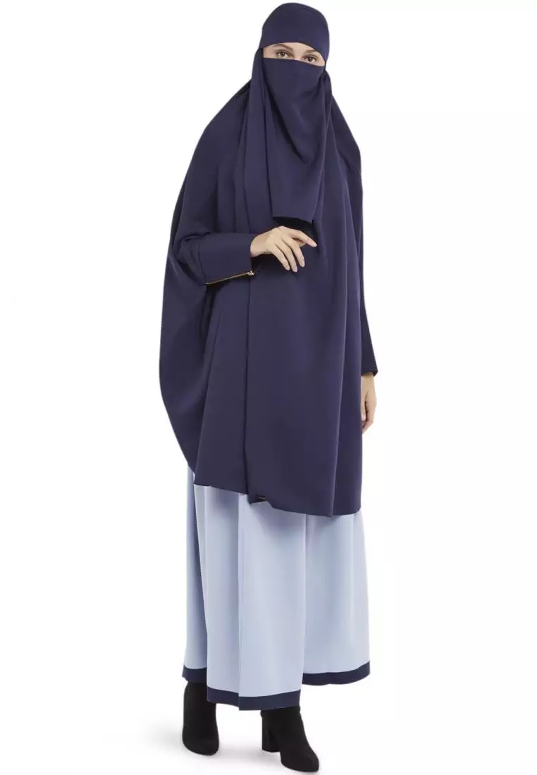 French Khimar Set Rok Wanita Muslimah Marwah - Blue Navy