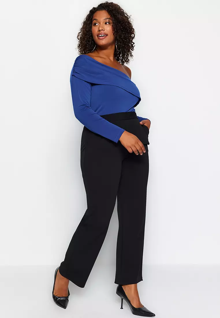 Knitted Pants Plus Size Crepe Pants Buy Trendyol Plus Size High