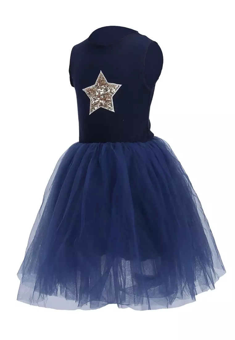 Bianca Dress Anak Perempuan Motif Bintang Gaun Desain Payet Sleeveless Material Cotton ORIGINAL - Blue