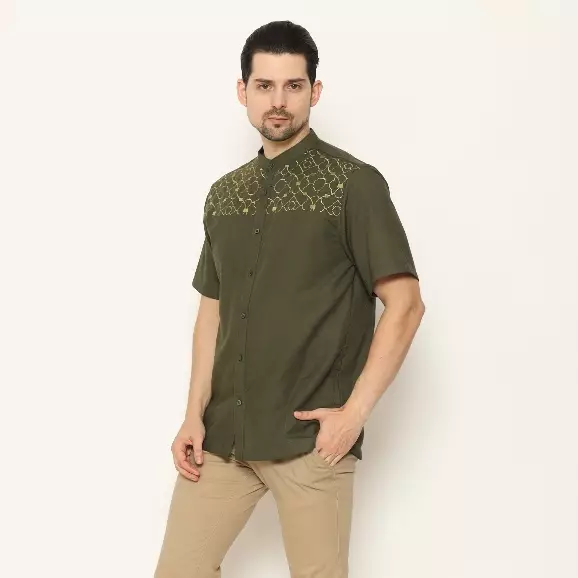 AMK Kemeja Koko Pria Lengan Pendek KK HADDID S/S Dark Olive