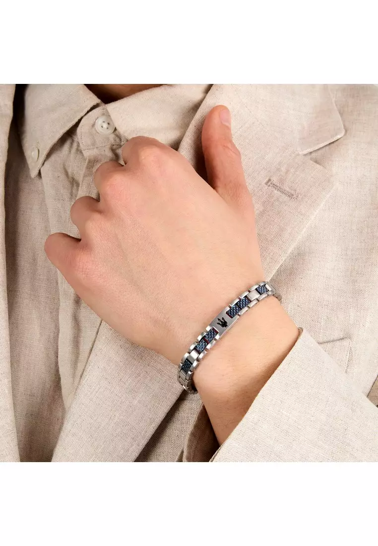 MASERATI Jewels 215mm Men's Stainless Steel Bracelet, Black+Blue, JM225AVD87 (Adjustable)