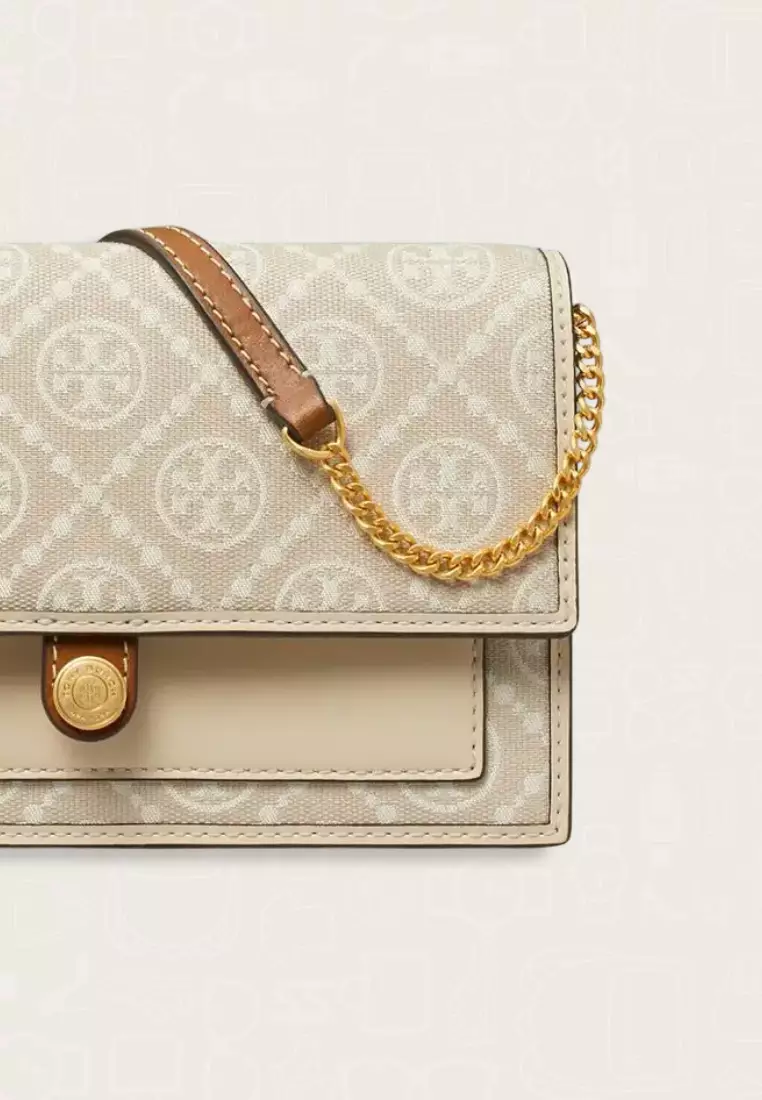 Tory Burch T Monogram Chain Wallet Ivory