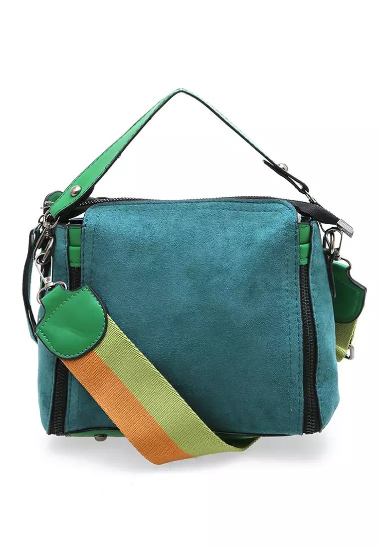 Eilaria Tas Selempang Wanita Zipper Design Sling Bag Mini Material Beludru ORIGINAL - Green