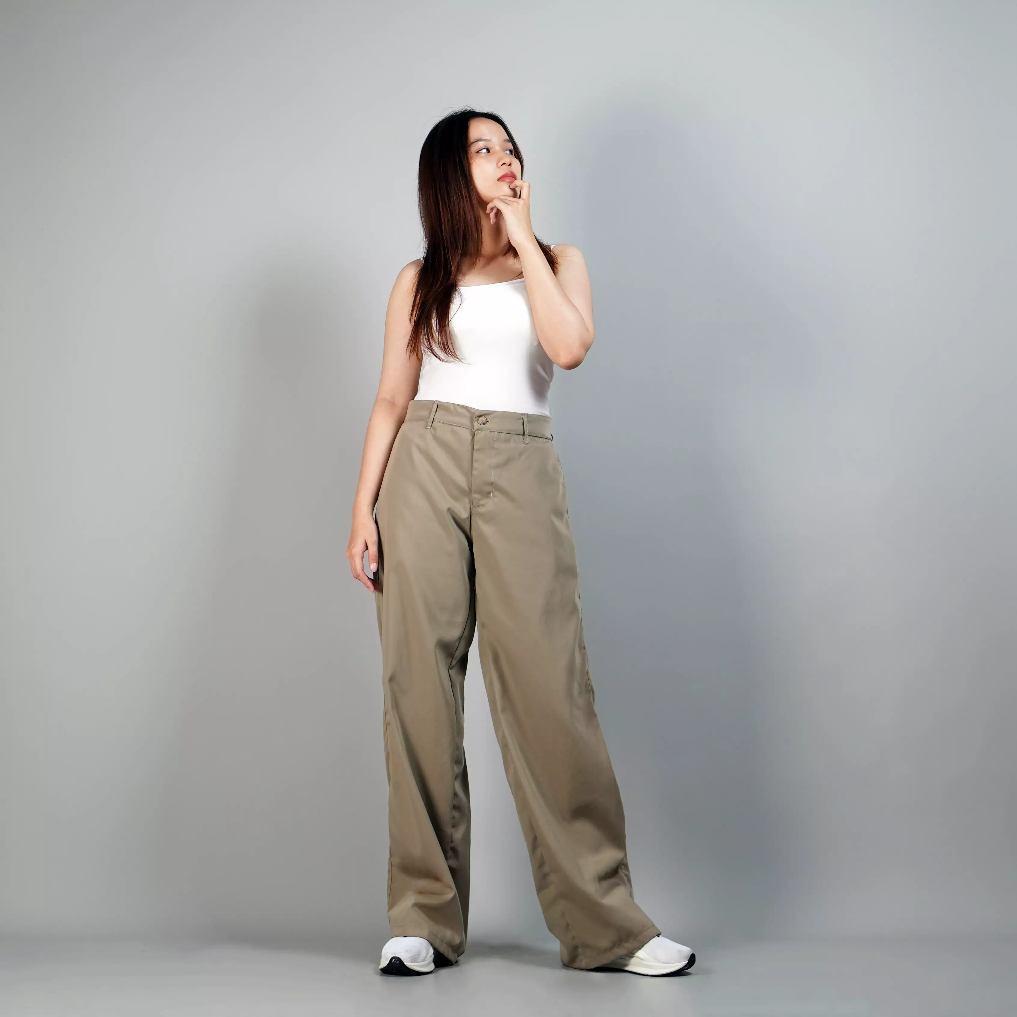 KORY Women Loose Pants For Women Celana Panjang Loose Fit Wanita - BEIGE