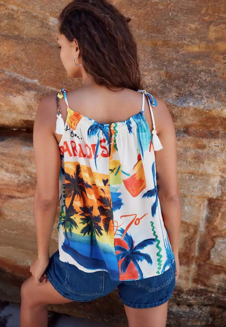 Tassel Strappy Cami With Linen