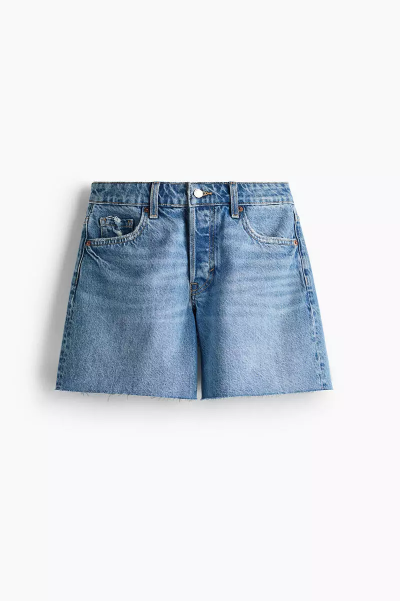 Raw-edge denim shorts