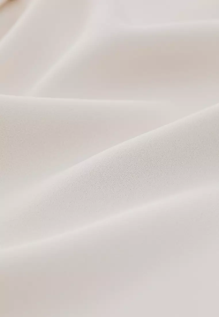 Cream Stand Collar Tie Long Sleeve Top