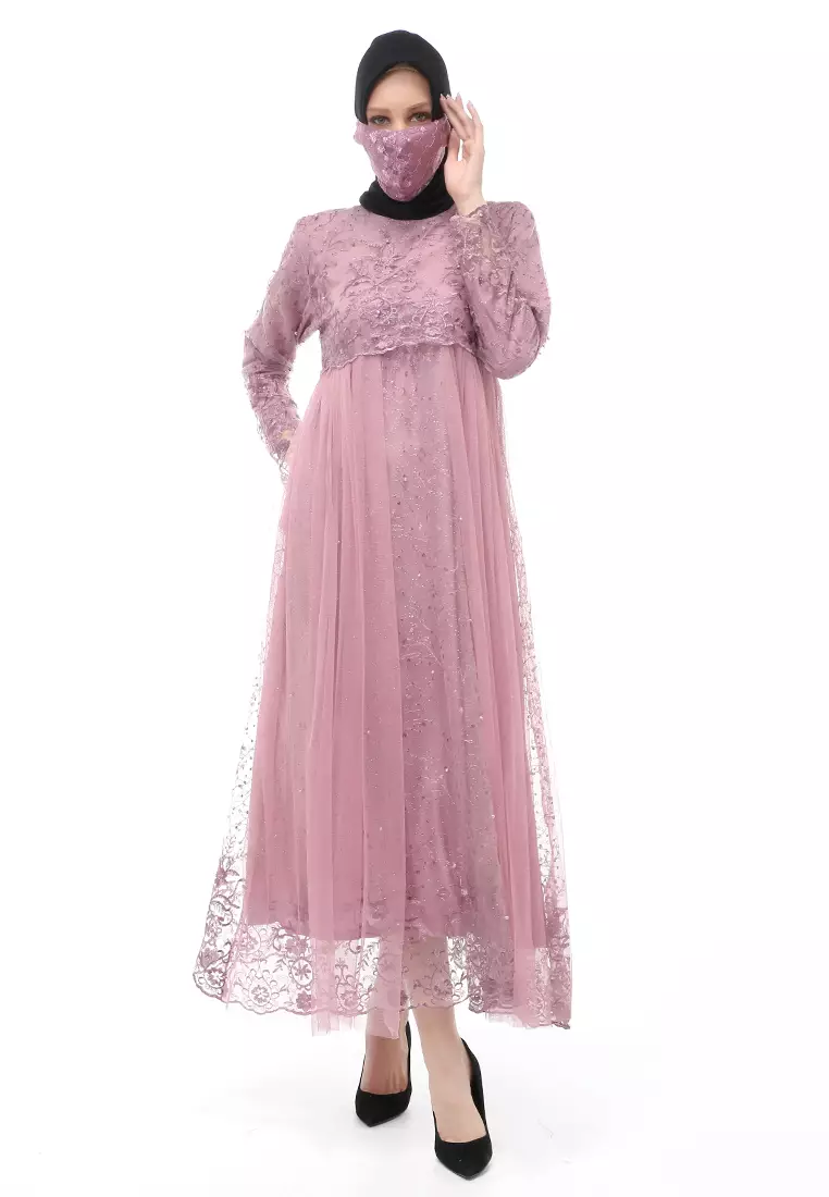 Marlina Gamis Kebaya Muslimah Panjang Motif Polos Long Sleeve Regular Fit - Lavender