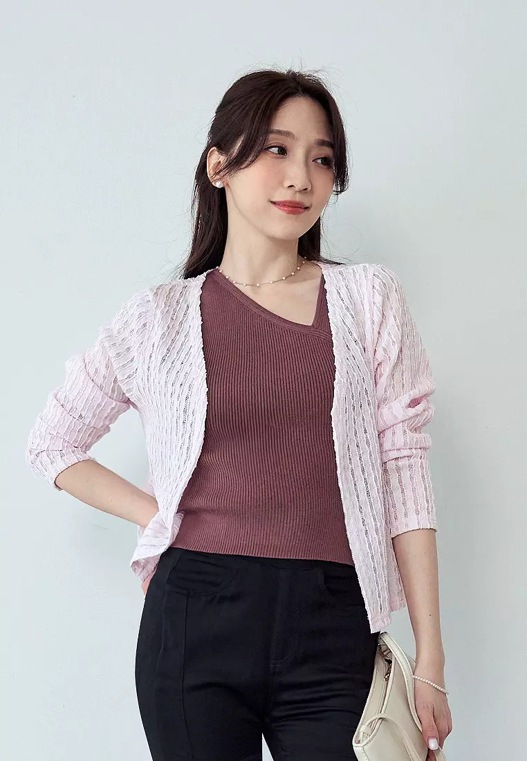 多色微透膚立體肌理外罩上衣《EA3965》