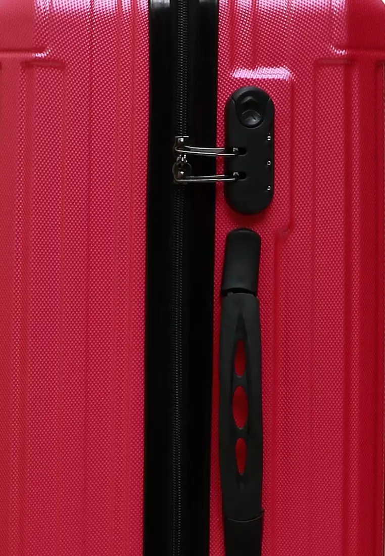 Isvara Tas Koper Hardcase Unisex One Set Suitcase Number Code Combination Lock Large Compartment Material ABS+PVC Coated ORIGINAL - Pink