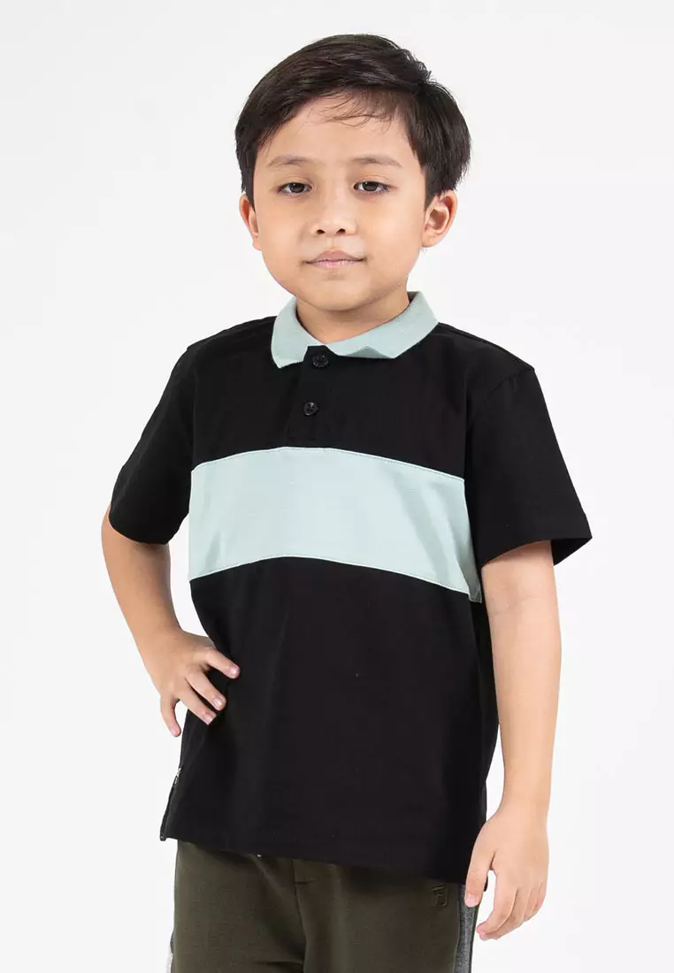Forest Kids Premium Weight Cotton Stretchable Polo T Shirt Kids | T Shirt Baju Budak Lelaki - FK20259-01Black